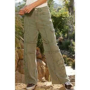 POL Shadow Army Green Wide Leg Denim Cargo Jeans Size Large 7-9